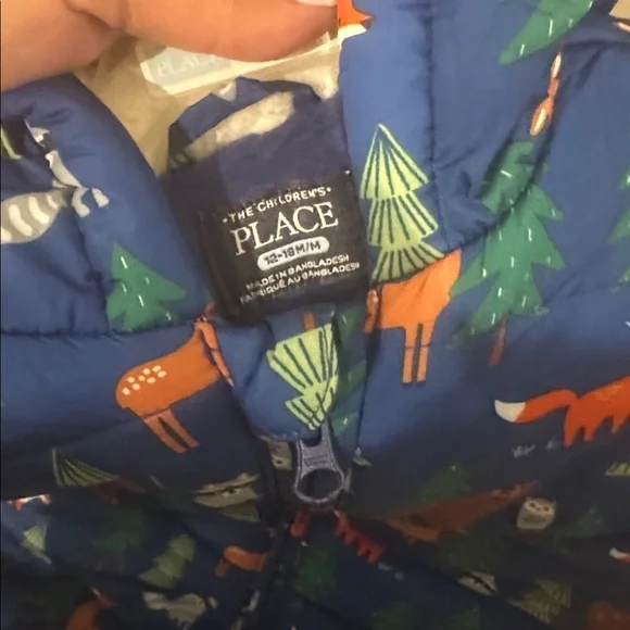 🆕 The Children's Place hooded Blue animal print Snowsuit 12-18 Months K4 - Picture 5 of 6